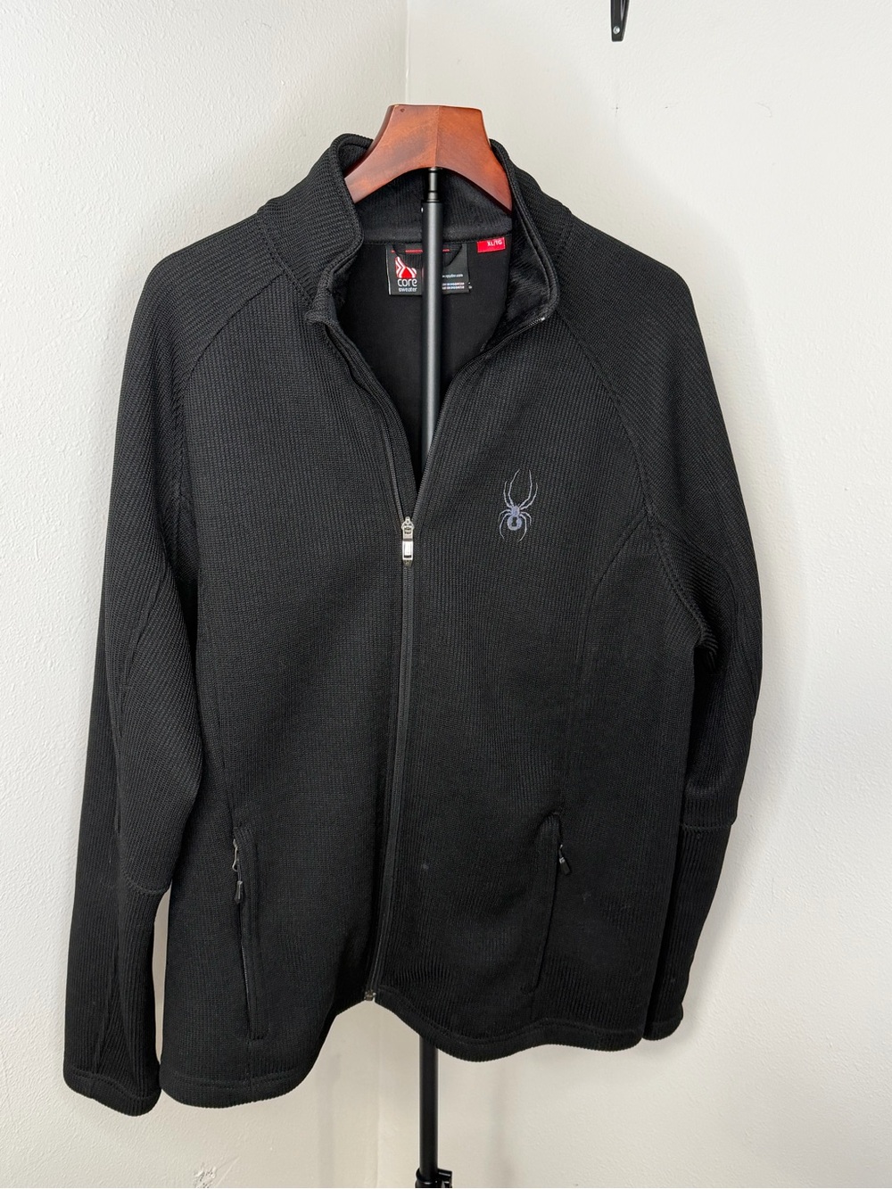 Spyder Men’s Black Full-Zip Knit Jacket with Subtle Logo Size XL
